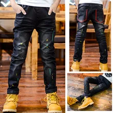 DIIMUU/От 6 до 11 лет узкие прямые джинсы для мальчиков повседневные брюки детские модные длинные джинсовые штаны осенне-зимние детские штаны