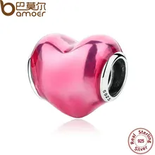 BAMOER Romántico Plata de Ley 925 En Mi Corazón Violeta Esmalte Rojo Encantos Cupieron Las Pulseras y Brazaletes de la Joyería de Plata PAS270