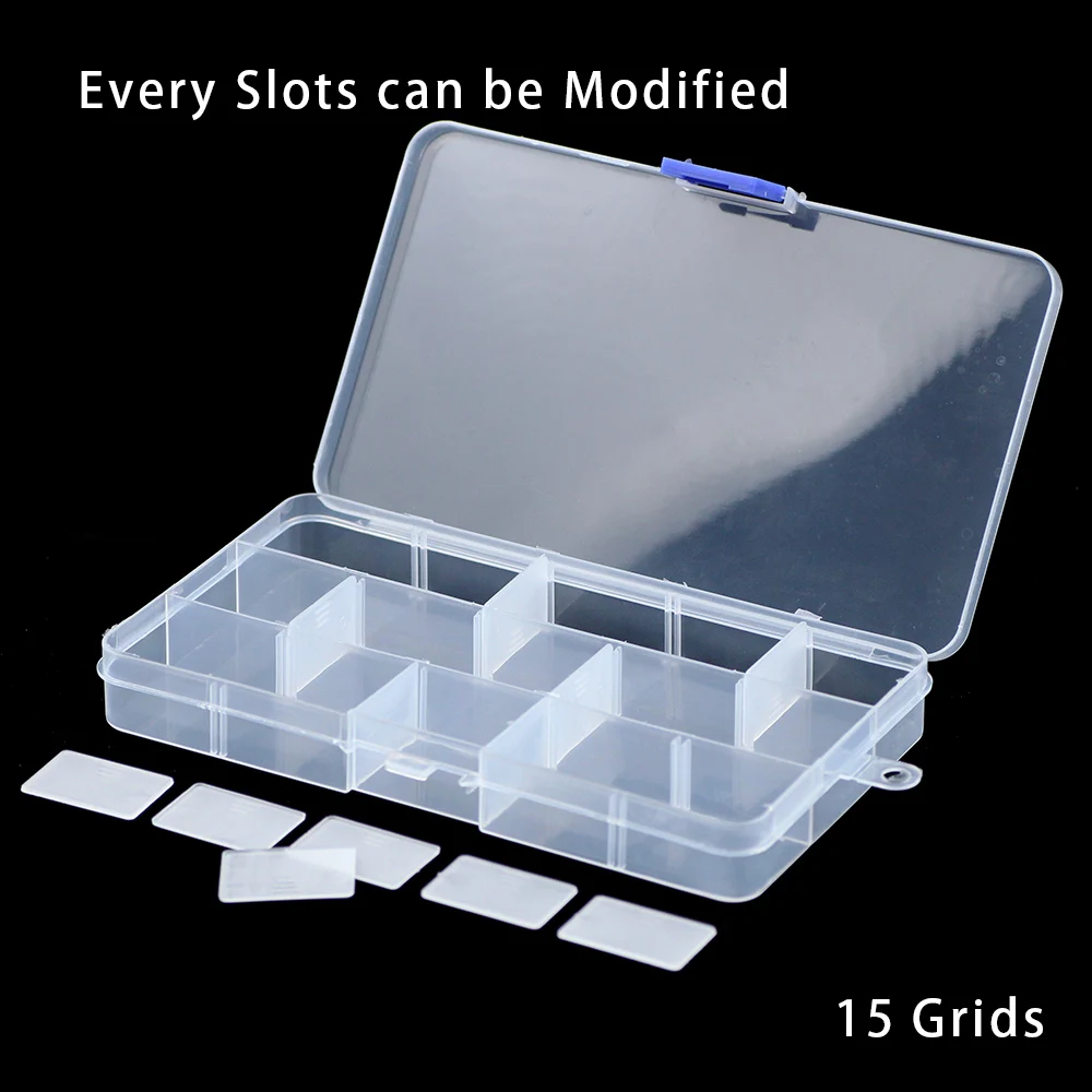 

BTFBES Rectangle Adjustable Slots Plastic Transparent Jewelry Necklace Storage Box Case Craft Container for Beads Earrings boxes