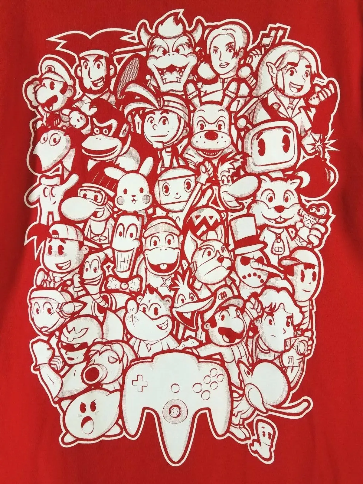 

Mens Small NINTENDO 64 Controller & Characters Red T-Shirt Mario Zelda Kirby +