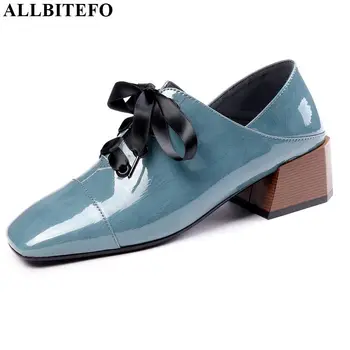 

ALLBITEFO size 34-42 genuine leather casual high thick heel shoes ladies women heels spring autumn fashion brand girl high heels