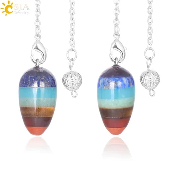 

CSJA Hot Sale Natural Stone Pendulum Wicca Divination Pendant Small Gyro Egg Shaped Yoga 7 Chakra Healing Beads for Jewelry F359