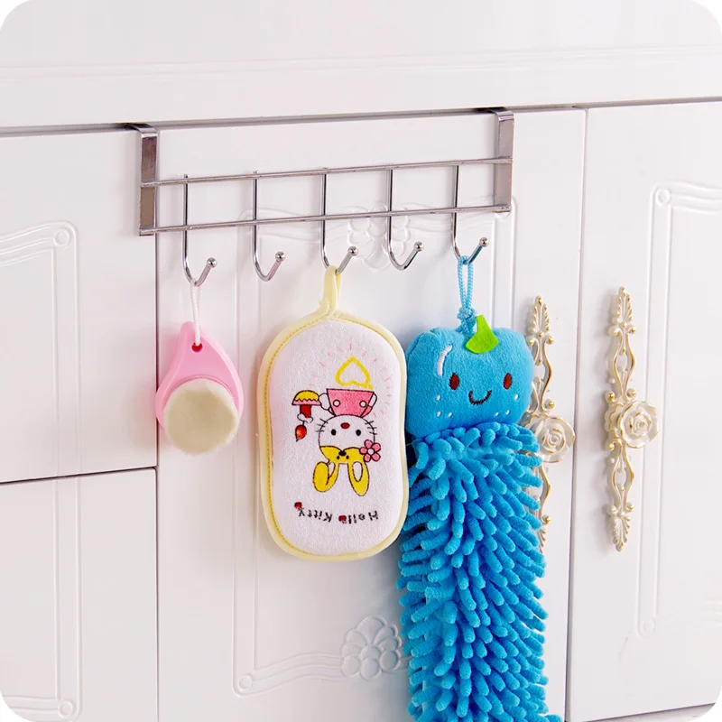 Nail-free stainless steel five-hook cabinet door back by hanger towel hooks over door hooks for clothes hangers 1Pcs storage hook,door hook