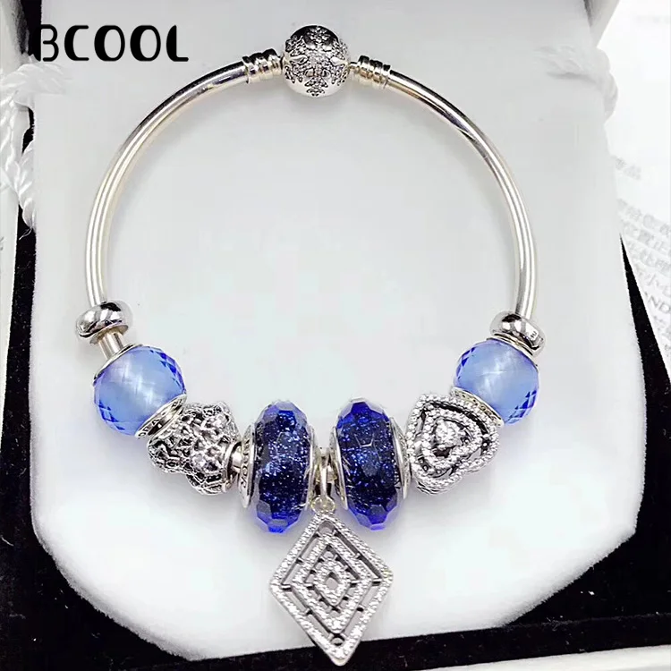 

BCOOL DIY Jewelry Charm Fashion Silver 925 Original Bracelet, Suitable For Women's Blue Crystal Beads Bracelet Jewelry Gifts