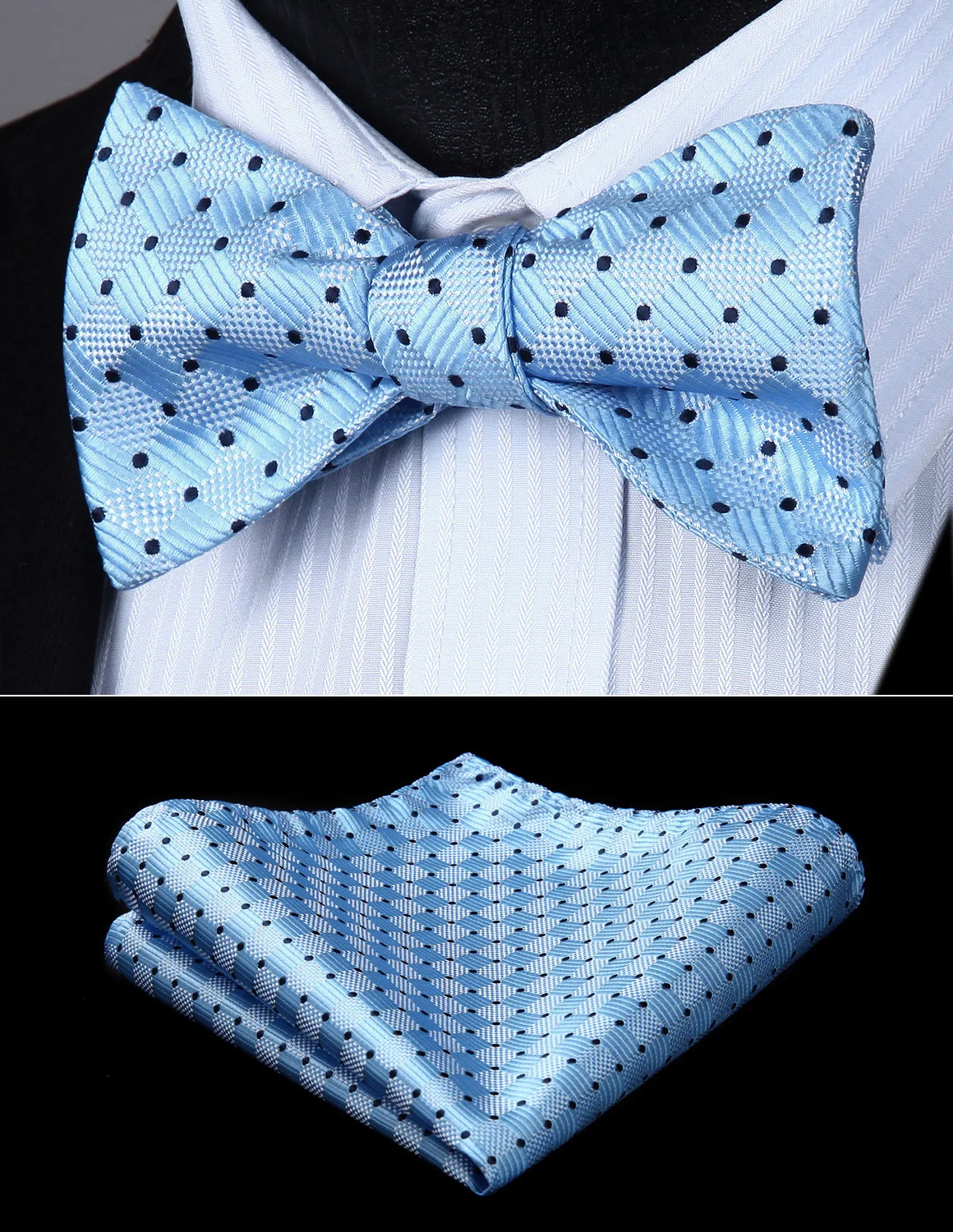 Bow Tie handkerchief set Men Woven Aqua Blue Self Bow Tie Pocket Square