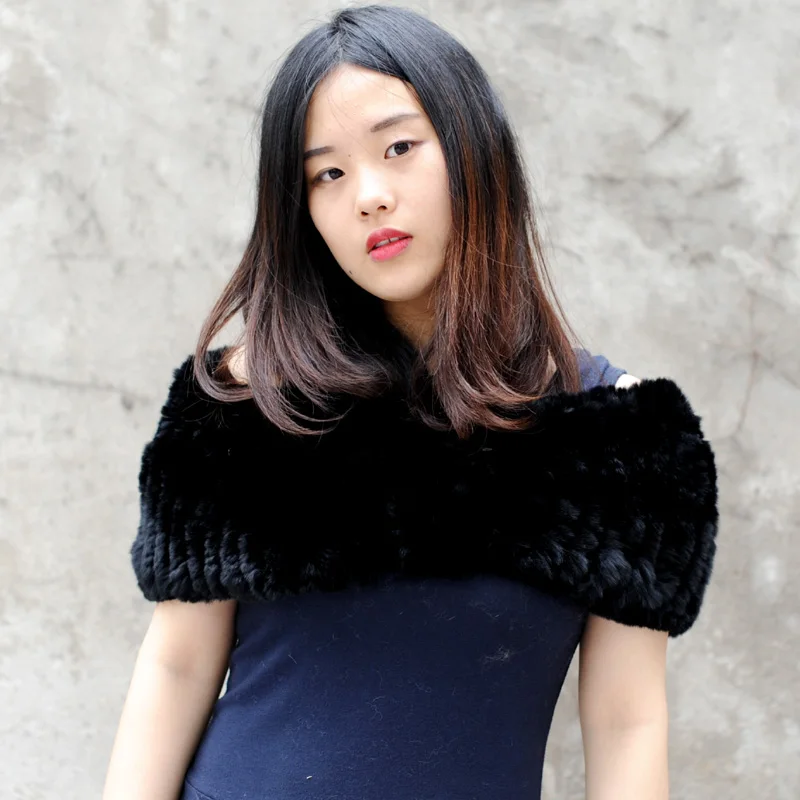 

CX-S-07B Knitted 2017 Fashion European Rex Rabbit Fur Snood Scarf