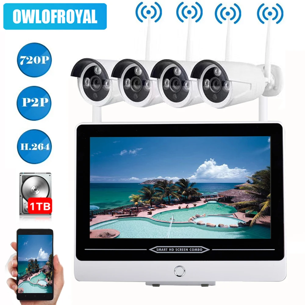 

IMPORX 4CH CCTV System Wireless 720P 13" LCD NVR Security Camera System 1.0MP IR Outdoor P2P Wifi IP Camera Surveillance Kit