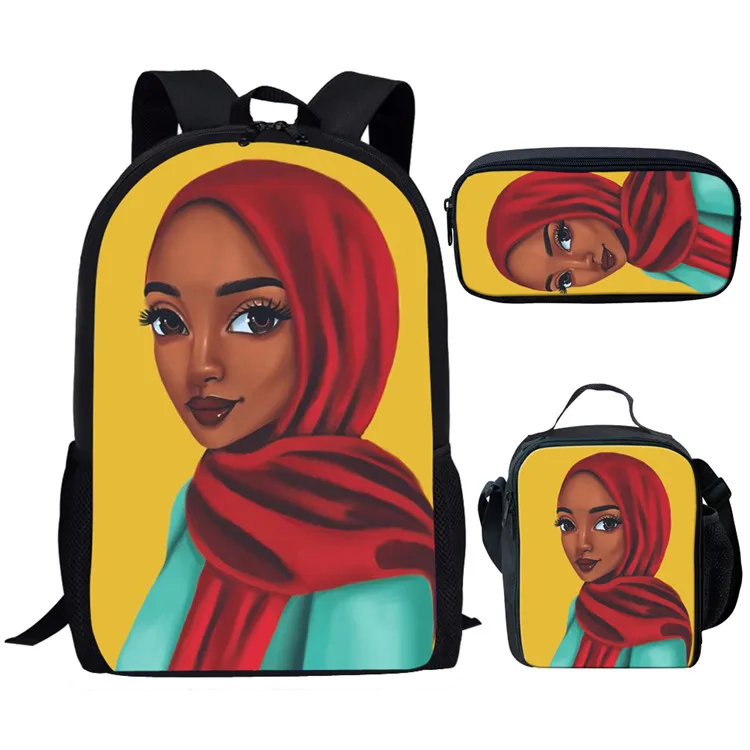 Nopersonality 3 шт./компл. черный афро рюкзак для девочек с принтом в школу стильный мусульманский рюкзак для девочек для детей рюкзак Mochila - Color: Z5113CGK