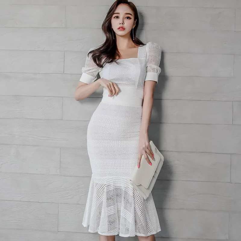 

Big Size Two Piece Set Sheath White Lace Dress and Trumpet Bodycon Wrap Dress Women Evening Suit 2019 Summer Party 2 Piece Set