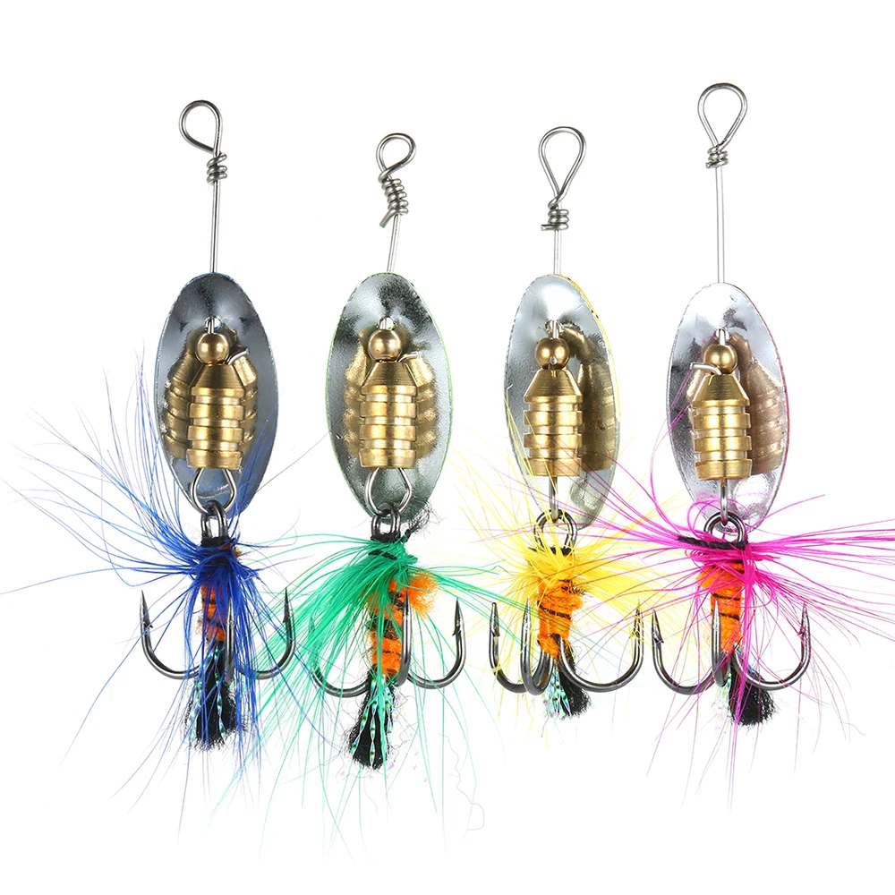 4PCS Metal Spinner Baits Kit Fishing Lure Kit with Rooster Tail Hook