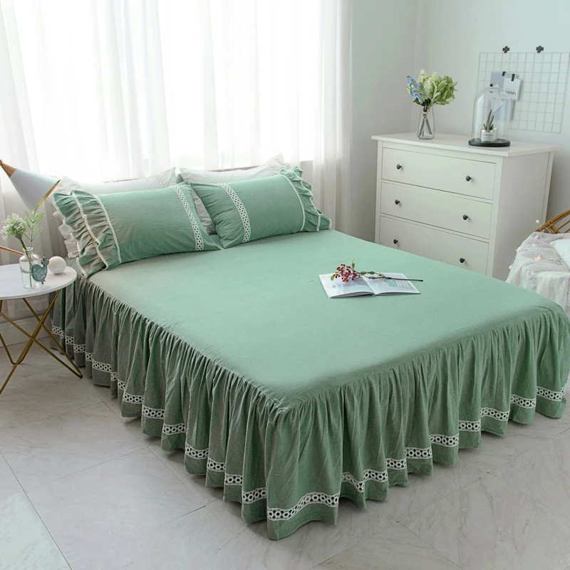 Green Pink White Blue 100 Cotton Girls Bed Skirts Set King Queen Full Twin Size Lace Bed Sheet Set Pillowcases Princess Bed Set Bed Skirt Aliexpress