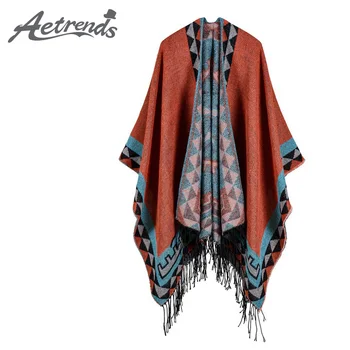 

[AETRENDS] Cashmere Feel Winter Poncho with Tassel Women Long Pashmina Scarves Cape Z-5472