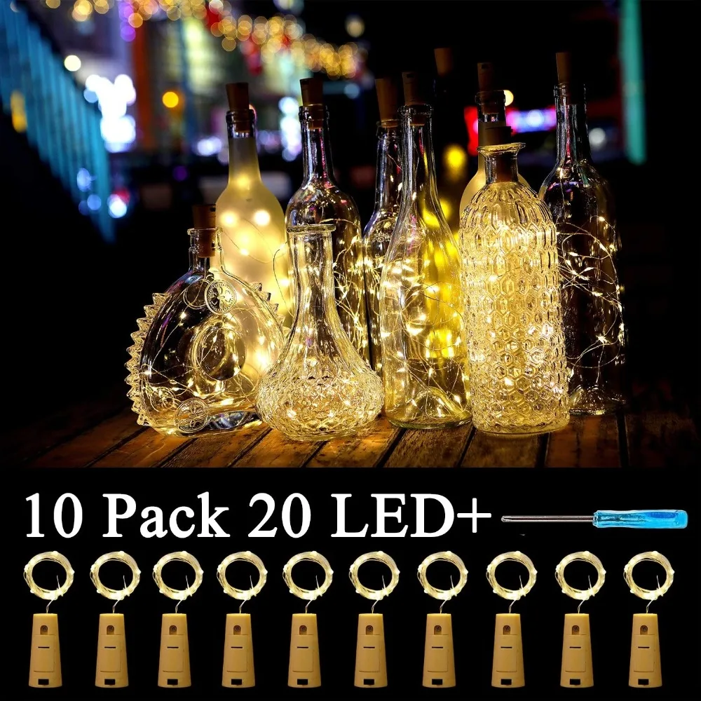 

20LED Battery Power Cork Shaped LED Night Fairy Copper Wire String Lights Wine Bottle Lamp Valentine Festival Party Decor DIY