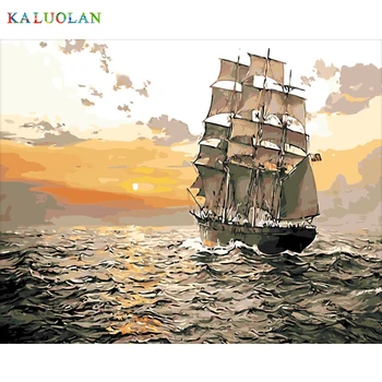 

Frameless modern abstract oil painting acrylic oil painting by numbers drawing gift decoration pictures Seaview sailboat