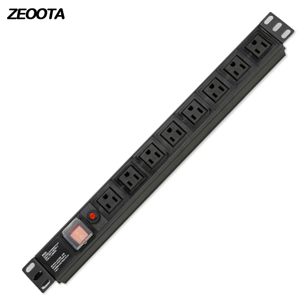 

PDU Power Strip Surge Protector Cabinet Distribution Unit Socket 1U 8 way US Plug Outlets Overload Protection 2m Extension Cord