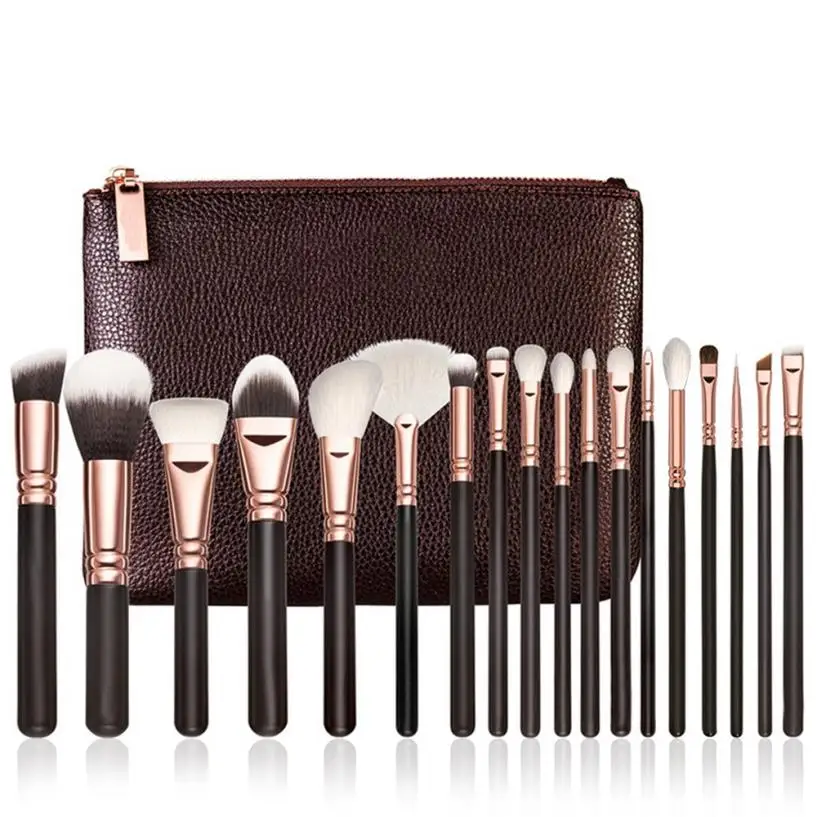 

2017 New 18pcs Rose Gold Makeup Brush Complete Eye Set Tools Powder Blending Brush With A Bag JU29 drop shipping
