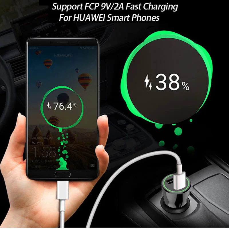 Автомобильное зарядное устройство QC3.0 с двумя USB портами для iPhone 7 8 X XS XR Xiaomi mi 9 6 6x