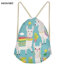 INSTANTARTS милые Мультяшные животные альпака/овца печати мешки с Кулиской для девочек повседневные студенческие рюкзаки мягкие детские пляжные сумки