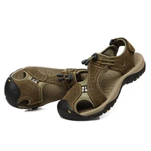 Мужская обувь новая модная летняя пляжная обувь, сандалии удобные шлепанцы обувь из натуральной кожи, большие размеры, DD033