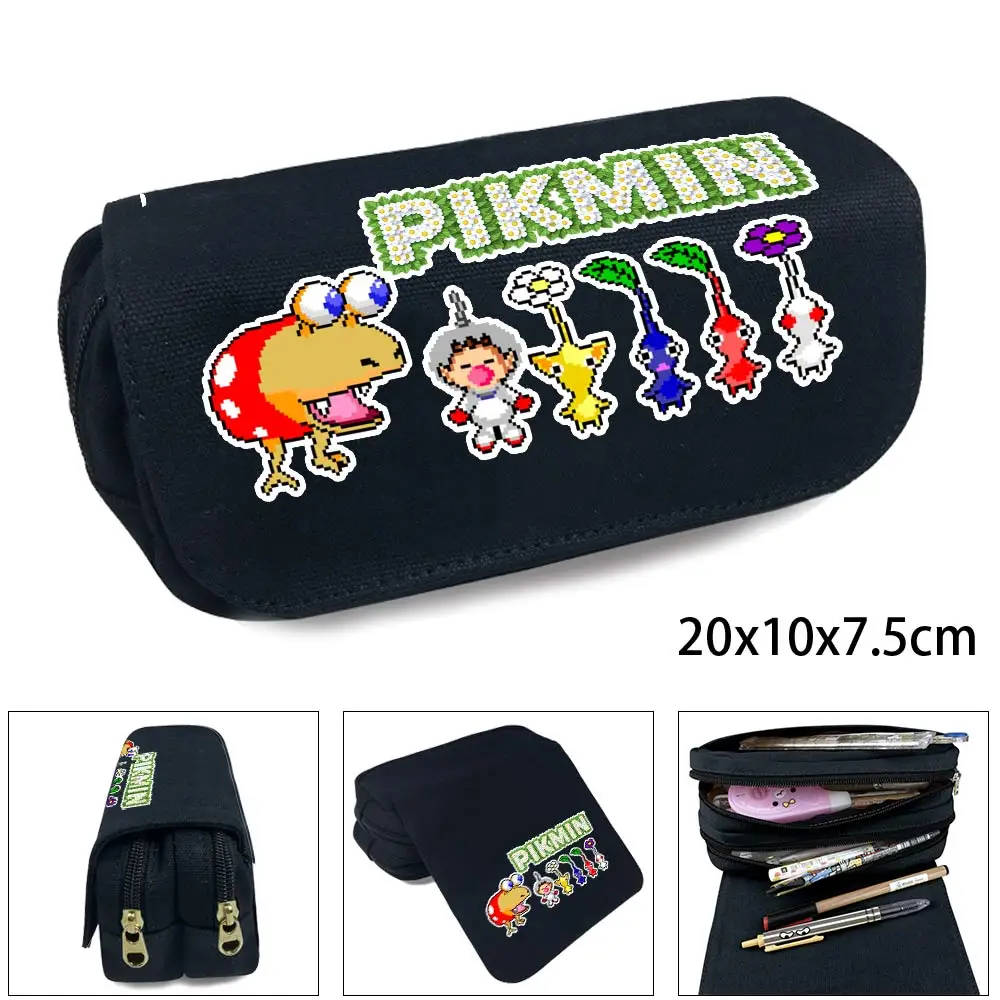

Game PIKMIN Pencil Case Double Zipper Pen Bags Makeup Large Pencil Pouch Student Stationery Phone Bag Pen Holder Office Gift