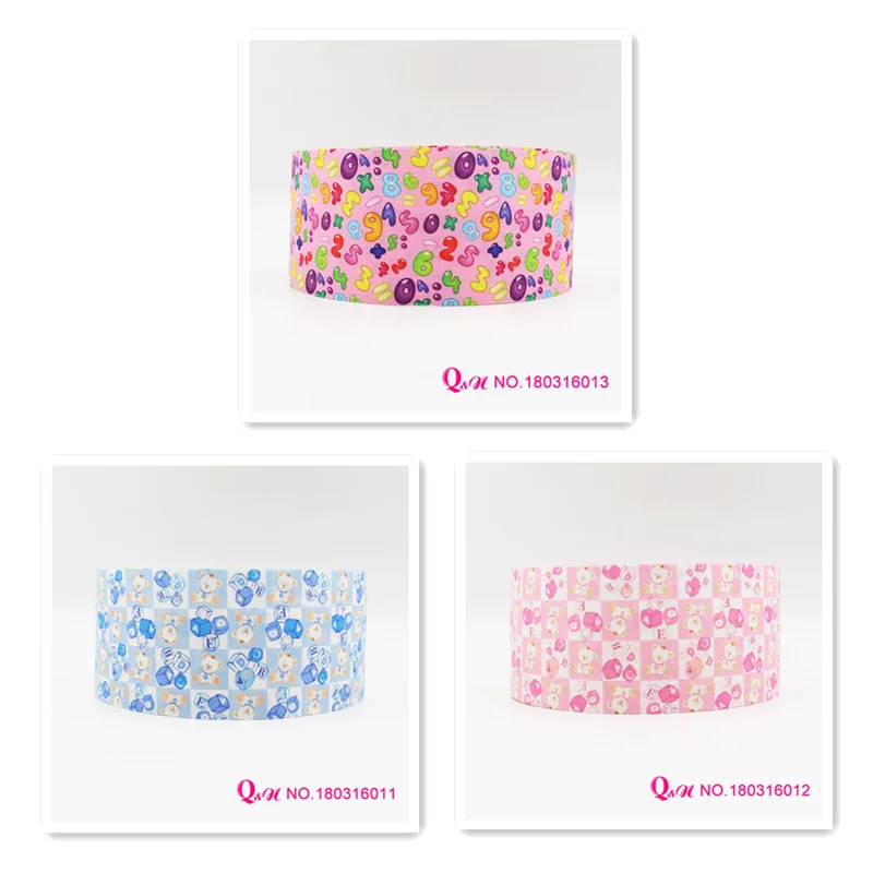 

Q&N ribbon 16mm 22mm 25mm 38mm 50mm 75mm little bear ABC printed grosgrain ribbon webbing 50yards/roll for hair tie