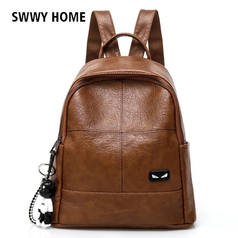 

Portfolio Female Waterproof PU Leather Backpack Vintage Backpack With Bear Jewelry Women Rucksack Girl Schoolbag Lady Bagpack