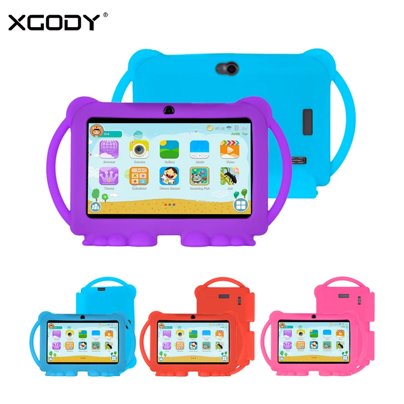 Günstig XGODY Neue 7 inch Kinder Tablet PC Android 8.1 1GB 16GB 1024*600 HD Bildschirm Tabletten Mit Stand silikon Fall Abdeckung Für Kinder WiFi