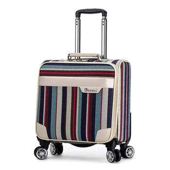 

NEW Retro stripe 18 inch 100% PU Rolling Luggage mala Spinner brand Colorful Suitcase vs lovely Travel bag Trolley Luggage bag