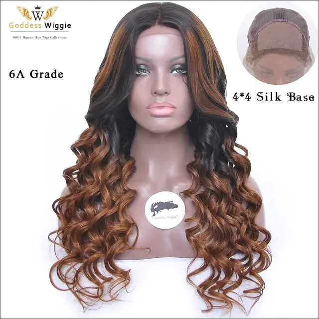 Online Shop 6a 200 Density Ombre Silk Base Curly Hair Wig Glueless