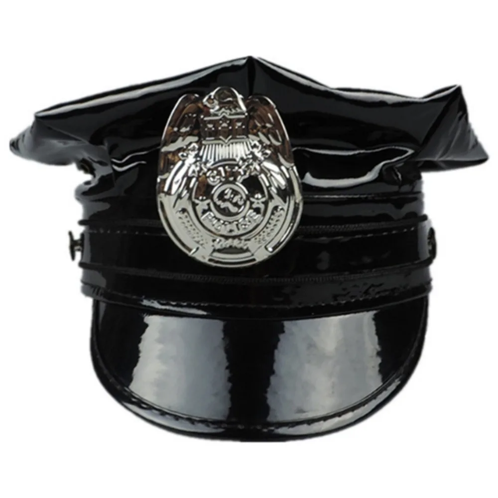 

Black PU Military Hat Performance Stage Show Octagonal Cap Police Hat For Girls