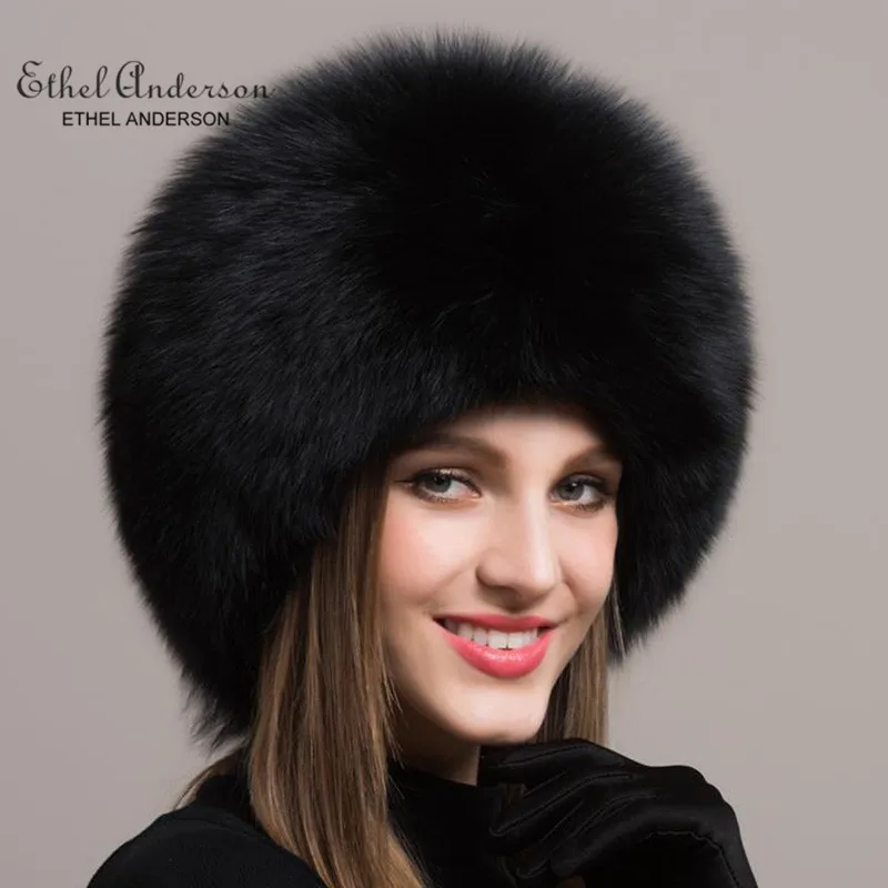 Этель ANDERSON 100% натуральная лисий мех шапка Кепка головной убор Для женщин низкой посадкой куртка-бомбер Для женщин комфорт из овечьей кожи
