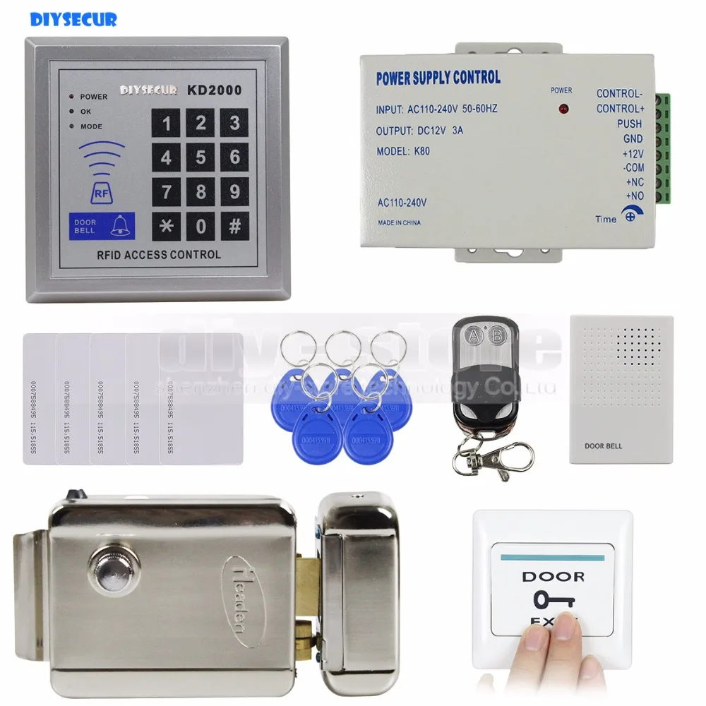 Hot Product  DIYSECUR Full Complete Rfid Card Reader Door Access Control Kit + Electric Lock + Door Bell for Off