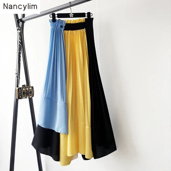 

Ins Super-hot Skirt Women Summer Autumn High Waist Long Patchwork Colored Flower Pleated Skirts Lady Fashion Skirt Nancylim