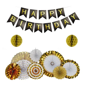 

11pcs/Set DIY Gold Series Kids Birthday Party Decoration Paper Fan Banner Honeycomb Baby Shower Hanging Decor Paper Crafts