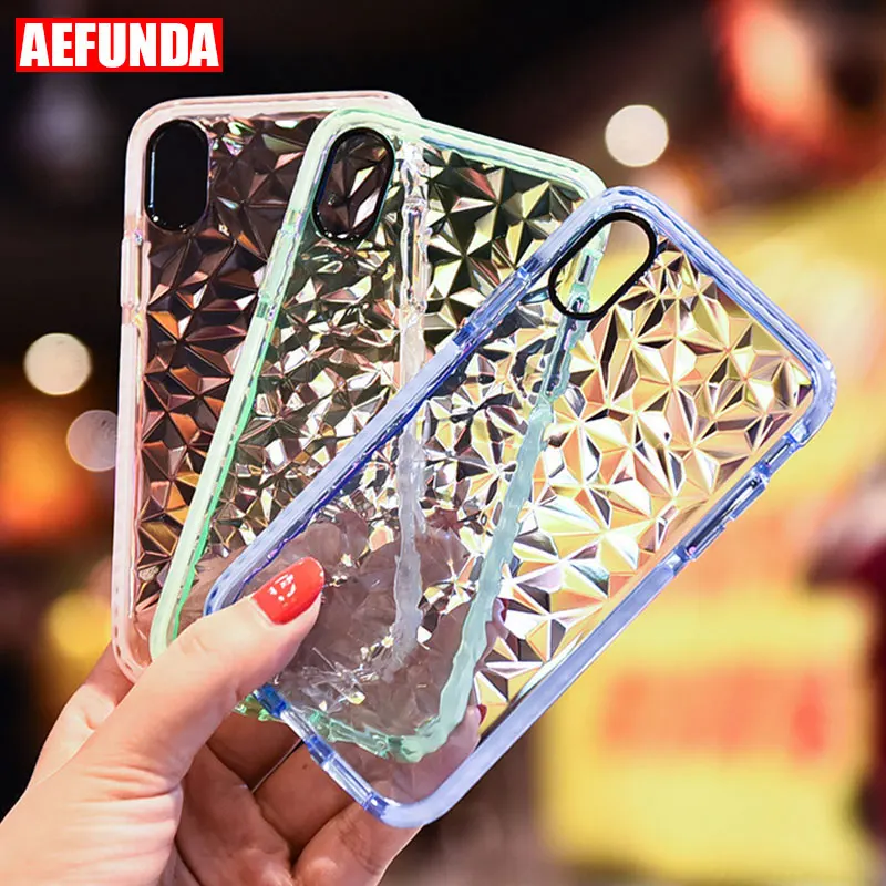 

Luxury Bling Rhombus Clear TPU Phone Case For iPhone 7 8 Plus 6 6S X XR XS Max 11 Pro 5 5S SE Diamond Texture Transparent Cover