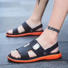 Большой Размер(44) Для мужчин летние сандалии Водонепроницаемый из искусственной кожи пляжные уличные кроссовки на плоской подошве, водонепроницаемая обувь вьетнамские Тапочки Обувь zapatillas hombre