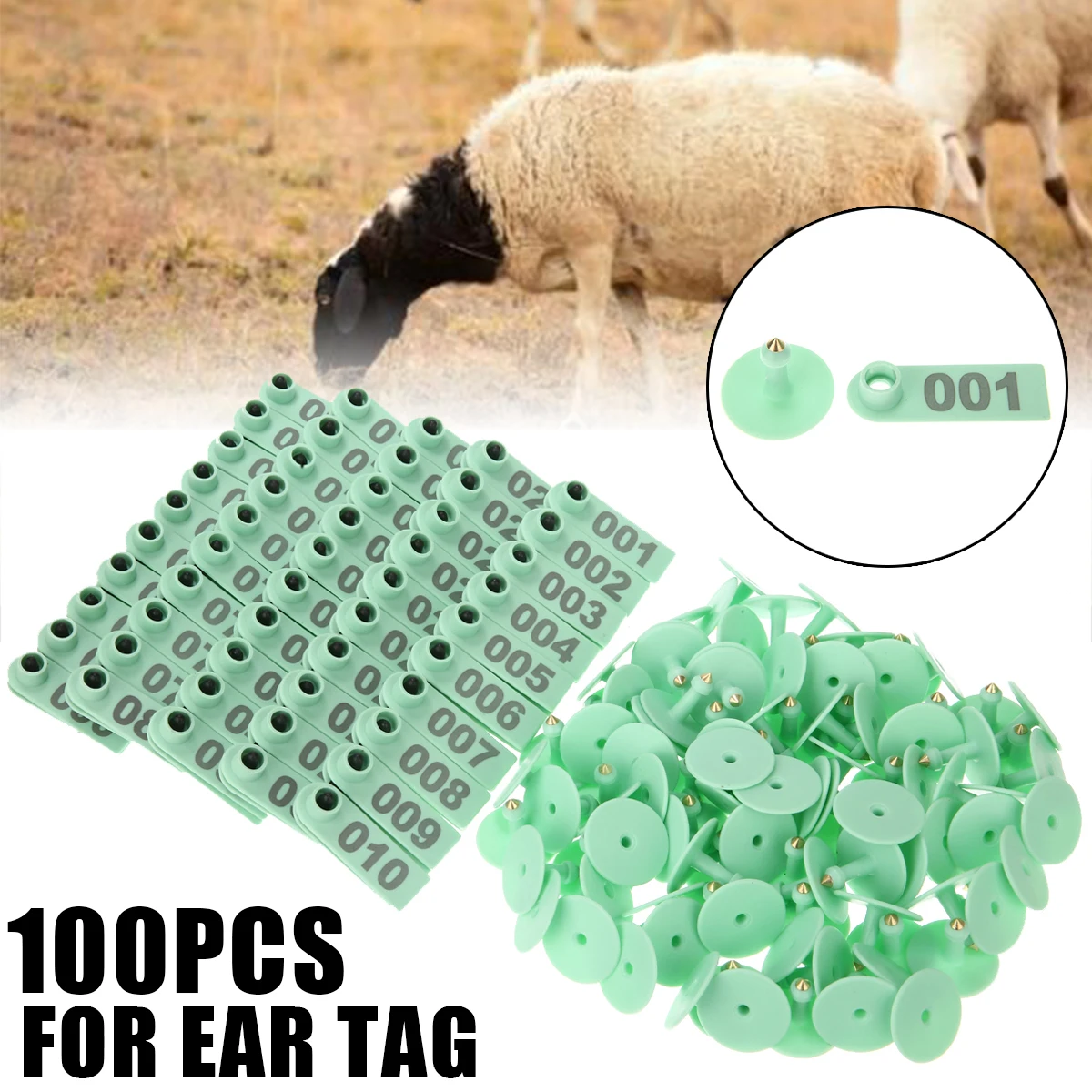100 pcs Ear Tag Sheep Goat Pig Cattle Cow Farm Animals Livestock Green