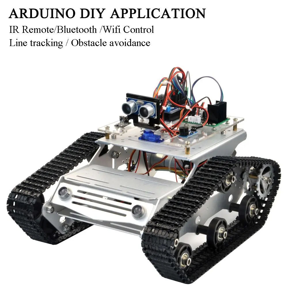 KOOKYE Robot Car Chassis Smart Tank Platform Metal Stainless Steel 2DW Motor 9V for Arduino / Raspberry Pi DIY(TR300) 