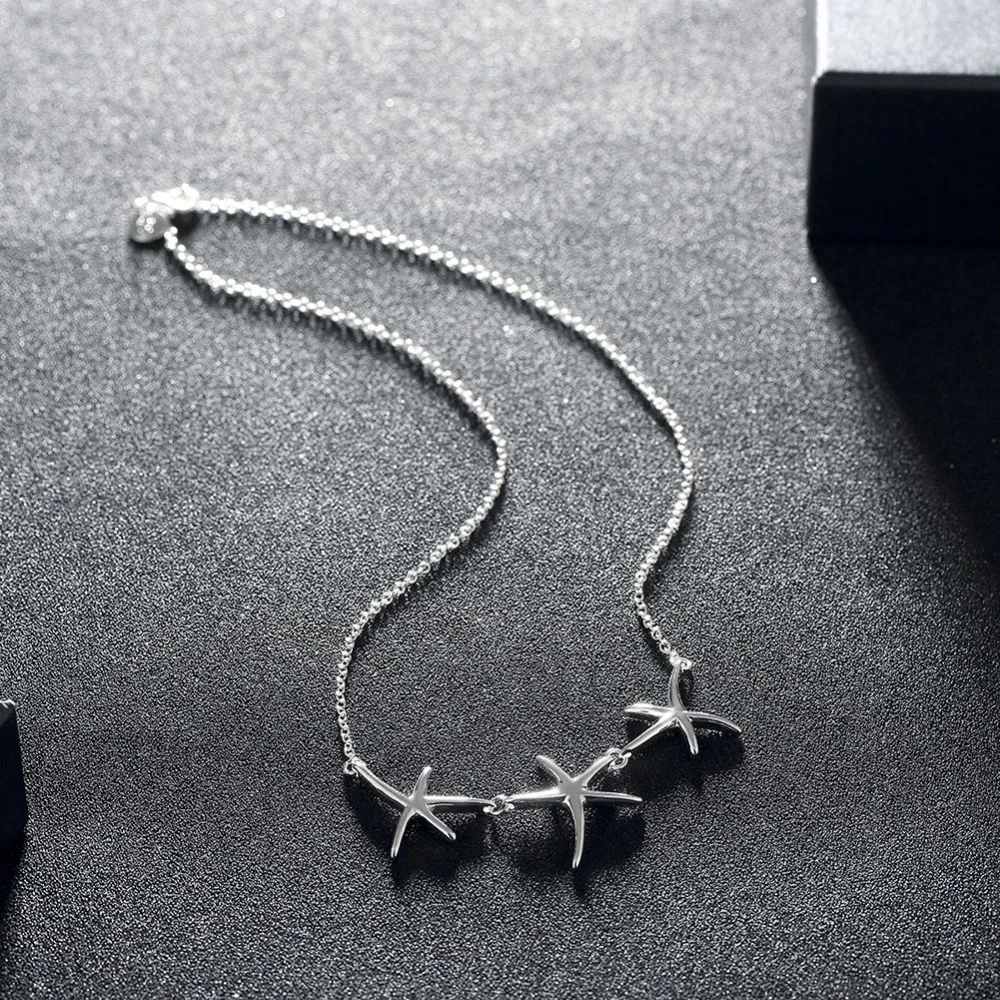 Moda 925 Plata pura chapado Starfish colgante Colar de Prata para las mujeres joyería complementos de mujer