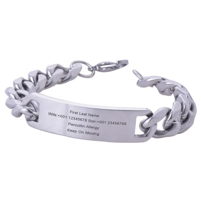 Personalized Men Stainless Steel ID Bracelet Engraved Medical ID Alert ...