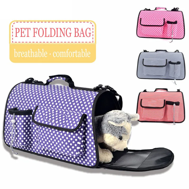 Outdoor Travel Dog Bags For Small Dogs Breathable Dot Stripe Folding
