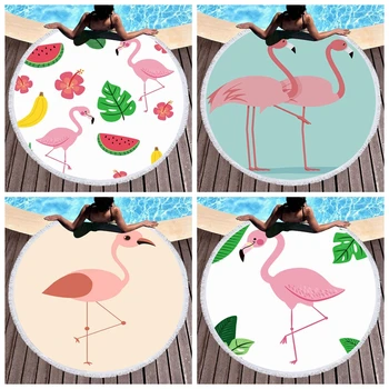 

Bohemian Cartoon Flamingos Round Beach Towels Round Towel Microfiber Bath Towels for Adults Home Yoga Mat Picnic Travel Blankets