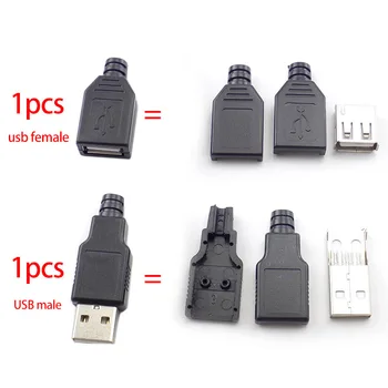 

3 in 1 USB DIY Connector Mini USB Connector Type A 2.0 USB Male Female soldering 4 Pin Plug Socket Connector With Black Cover
