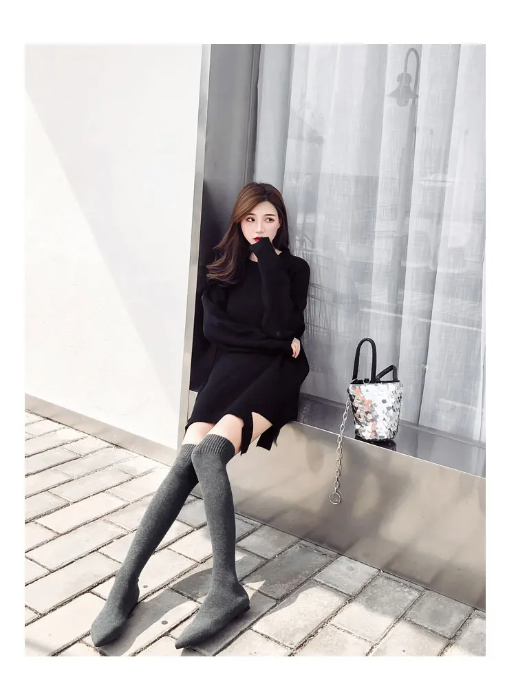 2018 New Pointed High-Heeled and Flat Long Knees Women's Socks Shoes Woman Women's Boots Zapatos De Mujer M8D184 (12)