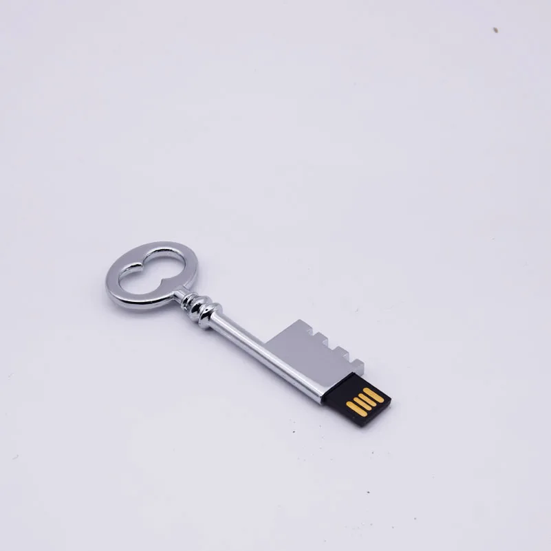 Модный Пользовательский логотип металлическая Форма ключ usb флеш-накопитель Флешка 4 ГБ 8 ГБ 16 ГБ 32 ГБ 64 ГБ стальная карта памяти U диск свадебный подарок - Цвет: Silver