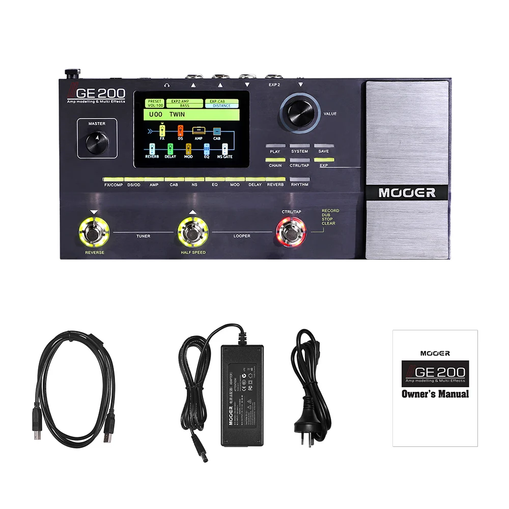

Mooer GE200 Modelling & Multi Effects Pedal 55 Amplifier Models 26 Speaker Cab Models 70 Effects 52s Looper 40 Drum Patterns