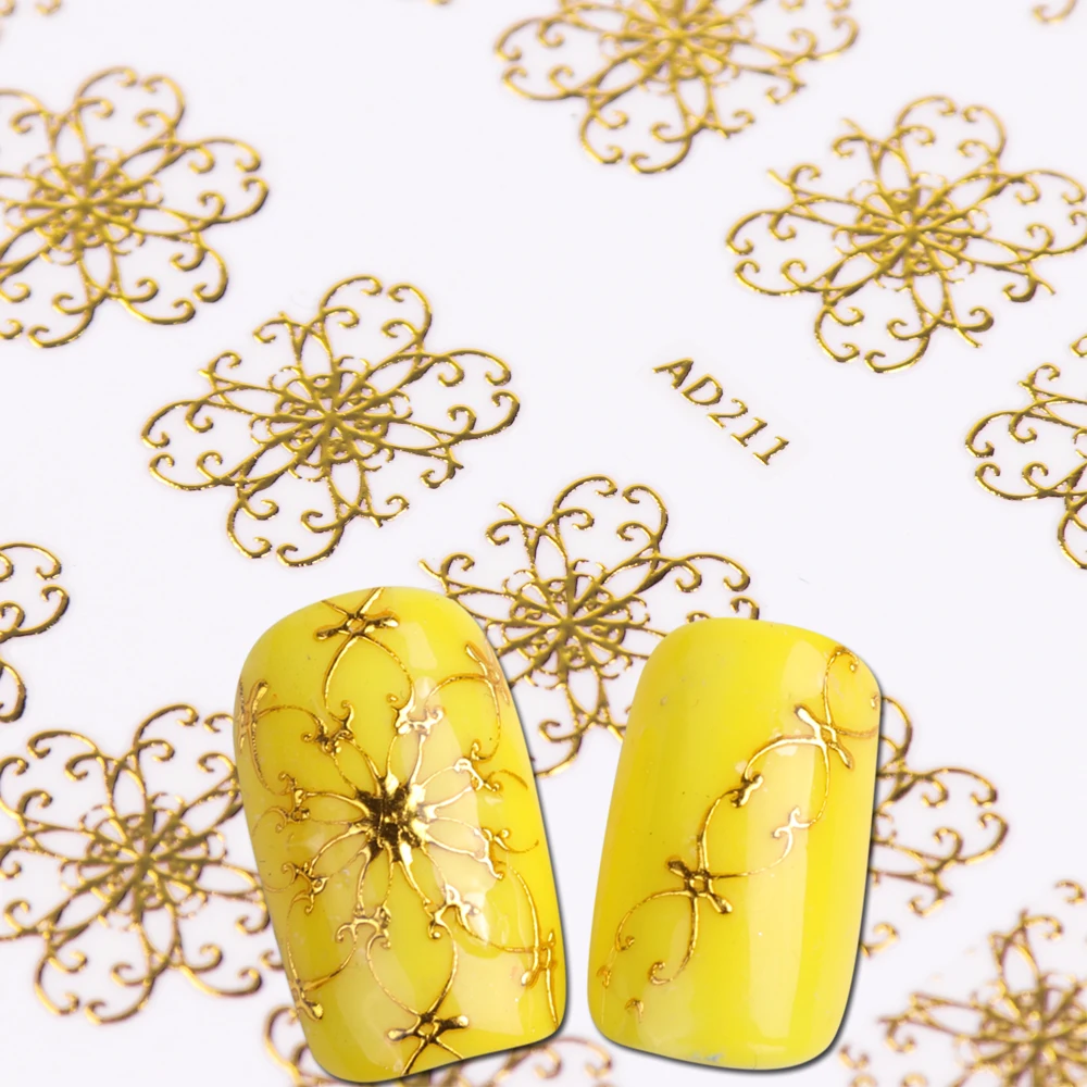 

1pcs Nail Sticker Flower 3D Gold Bronzing Decals UV Gel Polishing for Nails Adhesive Manicure Accessories Decoration BEAD201-212