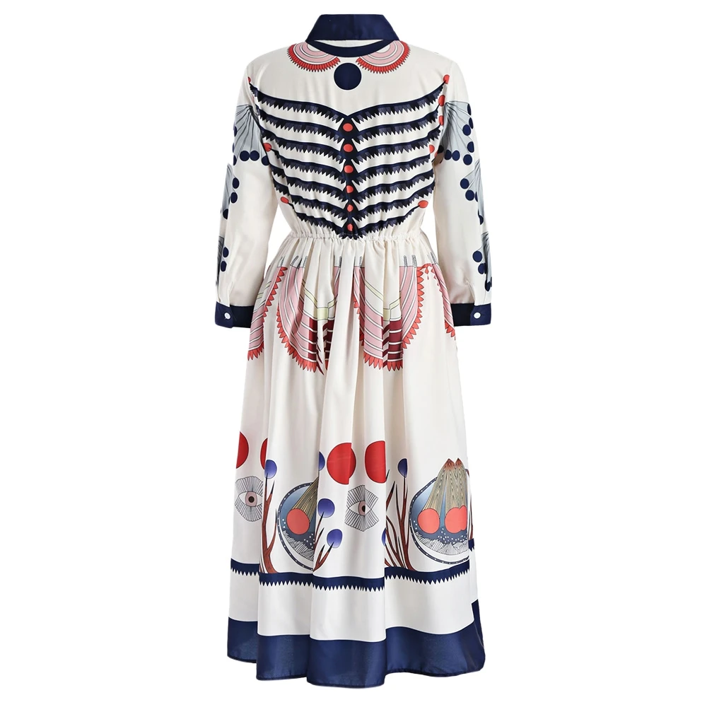 2018 Для женщин лук шеи Printed Ruffled миди платье 3/4 Sleeve A Line Цветочный принт Mid craft