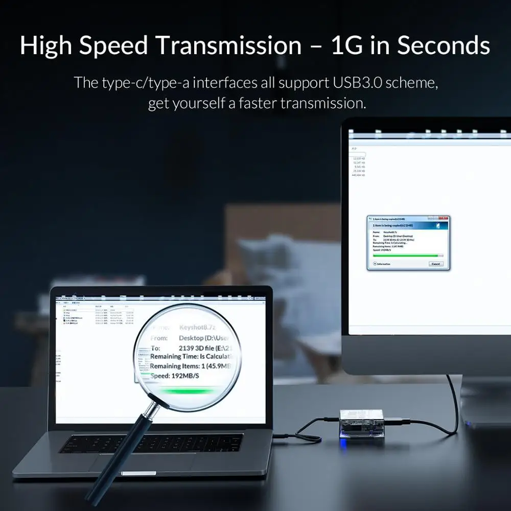 ORICO 5 в 1 Type C к разъему C/HDMI/USB3.0 прозрачный usb хаб 4K Изображение 1G секундах