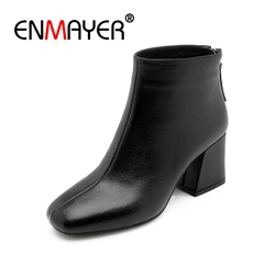 ENMAYER Women Ankle Boots Size 34-39 Causal High Heels Thick Heels Fashion Boots Pointed Toe Shoes woman Leather Zipper CR1245 ENMAYER Women Ankle Boots Size 34-39 Causal High Heels Thick Heels Fashion Boots Pointed Toe Shoes woman Leather Zipper CR1245